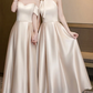 Robe de demoiselle d'honneur longue en satin champagne, coupe trapèze, élégante, C3932