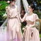 Classy Pink A Line Satin Long Bridesmaid Dress C3934