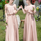 Classy Pink A Line Satin Long Bridesmaid Dress C3934