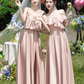 Classy Pink A Line Satin Long Bridesmaid Dress C3934
