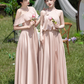 Classy Pink A Line Satin Long Bridesmaid Dress C3934