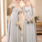 Elegant A Line Gray Satin Long Bridesmaid Dress C3936