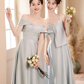 Elegant A Line Gray Satin Long Bridesmaid Dress C3936