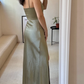 Classy Simple Mermaid Spaghetti Straps Satin Slit Long Bridesmaid Dress C3941