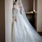 Robe de mariée longue en tulle et dentelle, bretelles spaghetti, effet rêveur, C3950