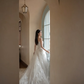 Robe de mariée longue en tulle et dentelle, bretelles spaghetti, effet rêveur, C3950
