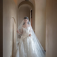 Robe de mariée longue en tulle et dentelle, bretelles spaghetti, effet rêveur, C3950