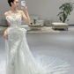 Robe de mariée sirène bustier en tulle à sequins et appliques, longue et rêveuse, C3959