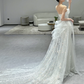 Robe de mariée sirène bustier en tulle à sequins et appliques, longue et rêveuse, C3959