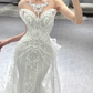 Robe de mariée sirène bustier en tulle à sequins et appliques, longue et rêveuse, C3959