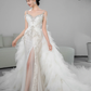 Robe de mariée longue sirène unique à bretelles spaghetti en tulle et perles C3960