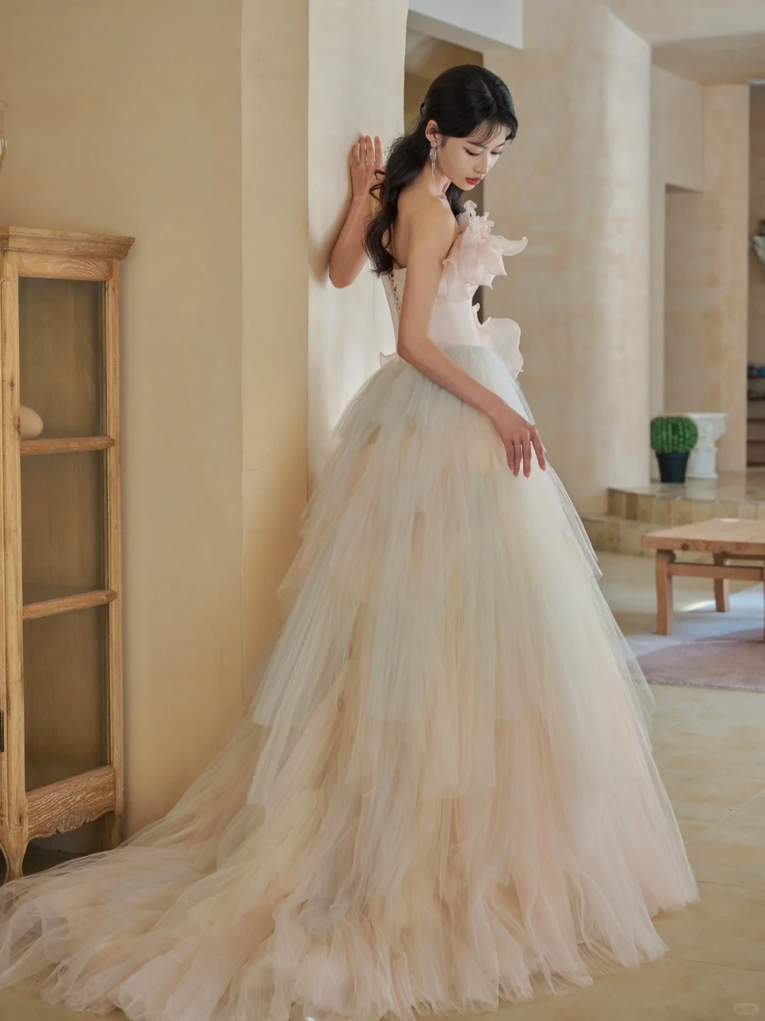 Robe de mariée longue en satin et tulle, élégante et bustier, C3964