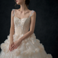 Robe de mariée princesse longue à bretelles spaghetti, en tulle champagne et paillettes, C3966