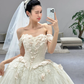Robe de mariée longue en tulle et dentelle, épaules dénudées, avec voile, style rêveur, C3967