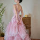 Pretty Summer Ball Gown Spaghetti Straps Pink Tulle Sequin Long Prom Dresses C3968
