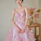 Pretty Summer Ball Gown Spaghetti Straps Pink Tulle Sequin Long Prom Dresses C3968