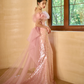Unique Elegant Mermaid Off The Shoulder Pink Tulle Sequin Long Prom Dresses C3970