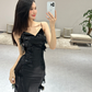 Unique Sexy Mermaid Spaghetti Straps Black Sequin Long Prom Dresses C3971
