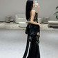 Unique Sexy Mermaid Spaghetti Straps Black Sequin Long Prom Dresses C3971