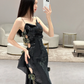Unique Sexy Mermaid Spaghetti Straps Black Sequin Long Prom Dresses C3971