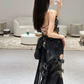 Unique Sexy Mermaid Spaghetti Straps Black Sequin Long Prom Dresses C3971