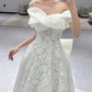 Dreamy Ball Gown Off The Shoulder Satin Tulle Lace Long Wedding Dresses C3972
