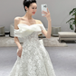 Dreamy Ball Gown Off The Shoulder Satin Tulle Lace Long Wedding Dresses C3972