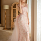 Jolie robe de bal sirène longue à bretelles spaghetti en tulle rose et paillettes C3974