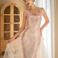 Jolie robe de bal sirène longue à bretelles spaghetti en tulle rose et paillettes C3974
