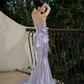 Vintage Mermaid Strapless Lilac Sequin Long Prom Dresses C3976