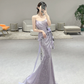 Vintage Mermaid Strapless Lilac Sequin Long Prom Dresses C3976