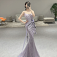 Vintage Mermaid Strapless Lilac Sequin Long Prom Dresses C3976