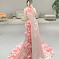 Stunning Mermaid Halter Pink Satin Flowers Long Prom Dresses C3979