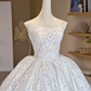 Vintage Ball Gown Strapless White Tulle Lace Long Wedding Dresses C3985