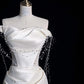 Robe de mariée longue en satin à épaules dénudées et perles, style sirène, C3991
