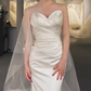 Simple Classy Mermaid Strapless Satin With Veil Long Wedding Dresses C3994