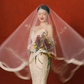 Robe de mariée sirène bustier en satin et dentelle avec manches longues C3998