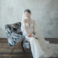 Robe de mariée longue en satin et dentelle, épaules dénudées, élégante, style sirène, avec voile, C4001