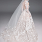 Robe de mariée vintage en satin, épaules dénudées, dos nu, manches longues, avec voile, C4002