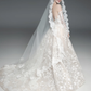 Robe de mariée vintage en satin, épaules dénudées, dos nu, manches longues, avec voile, C4002