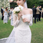 Vintage Mermaid Off The Shoulder White Tulle Lace Long Sleeves With Veil Long Wedding Dresses C4006