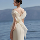 Robe de mariée sirène de rêve, épaules dénudées, en satin et tulle, avec voile, longue, C4011