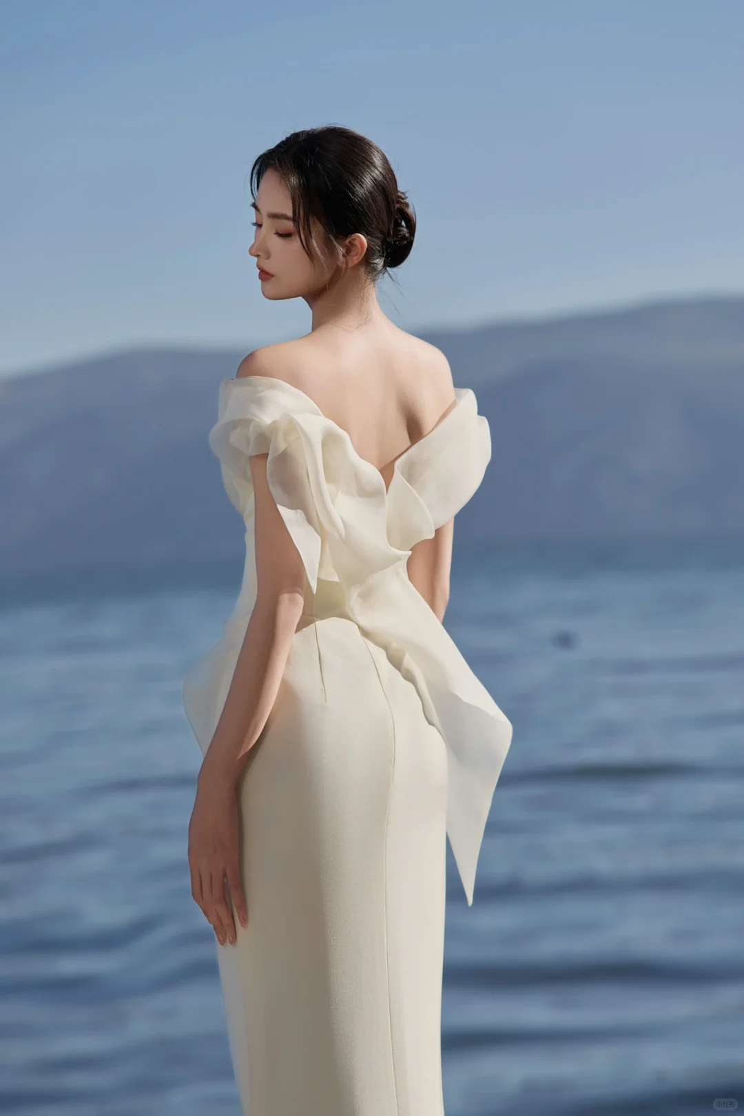 Robe de mariée sirène de rêve, épaules dénudées, en satin et tulle, avec voile, longue, C4011