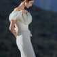Robe de mariée sirène de rêve, épaules dénudées, en satin et tulle, avec voile, longue, C4011