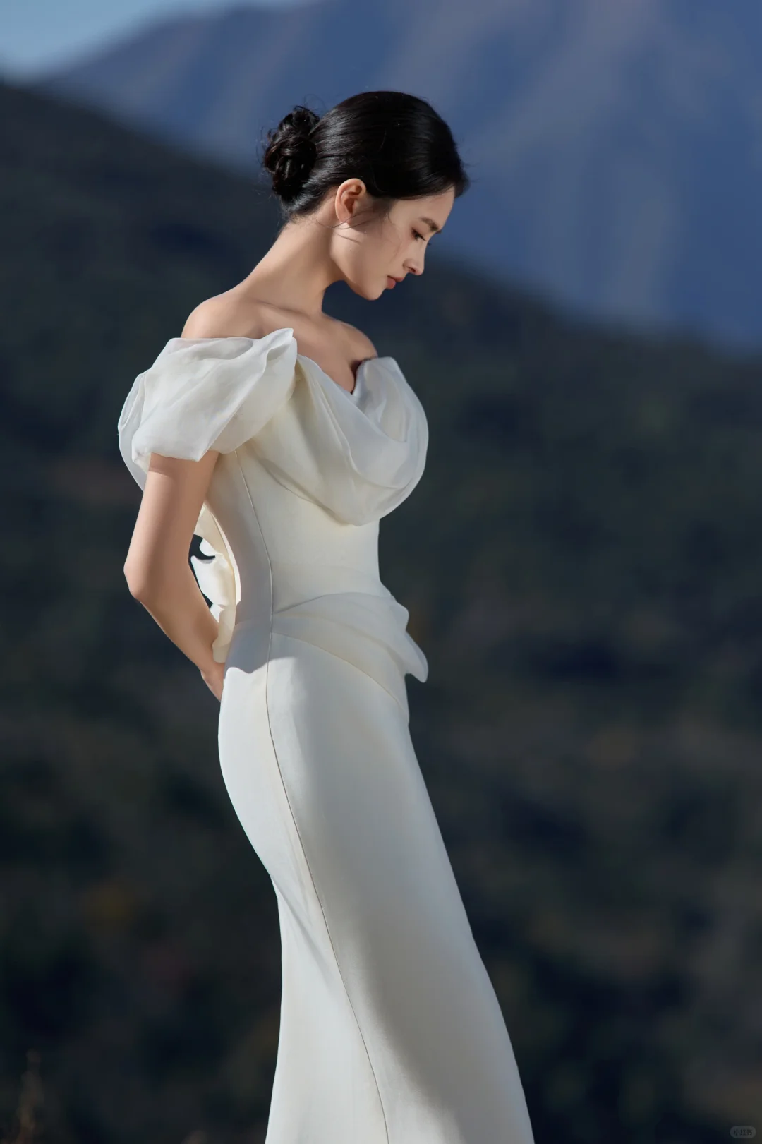 Robe de mariée sirène de rêve, épaules dénudées, en satin et tulle, avec voile, longue, C4011
