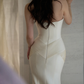 Robe de mariée longue en satin, élégante, style sirène, sans bretelles, C4012