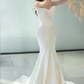 Robe de mariée longue en satin, élégante, style sirène, sans bretelles, C4012