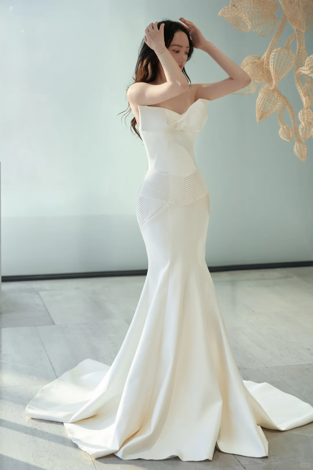 Robe de mariée longue en satin, élégante, style sirène, sans bretelles, C4012
