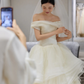 Robe de mariée longue en tulle et voile, épaules dénudées, jolie robe de bal C4015