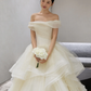 Robe de mariée longue en tulle et voile, épaules dénudées, jolie robe de bal C4015